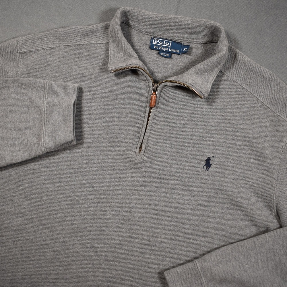 Polo Ralph Lauren Grey Knit 1/4 Zip Mock Neck Pullover Sweater XL